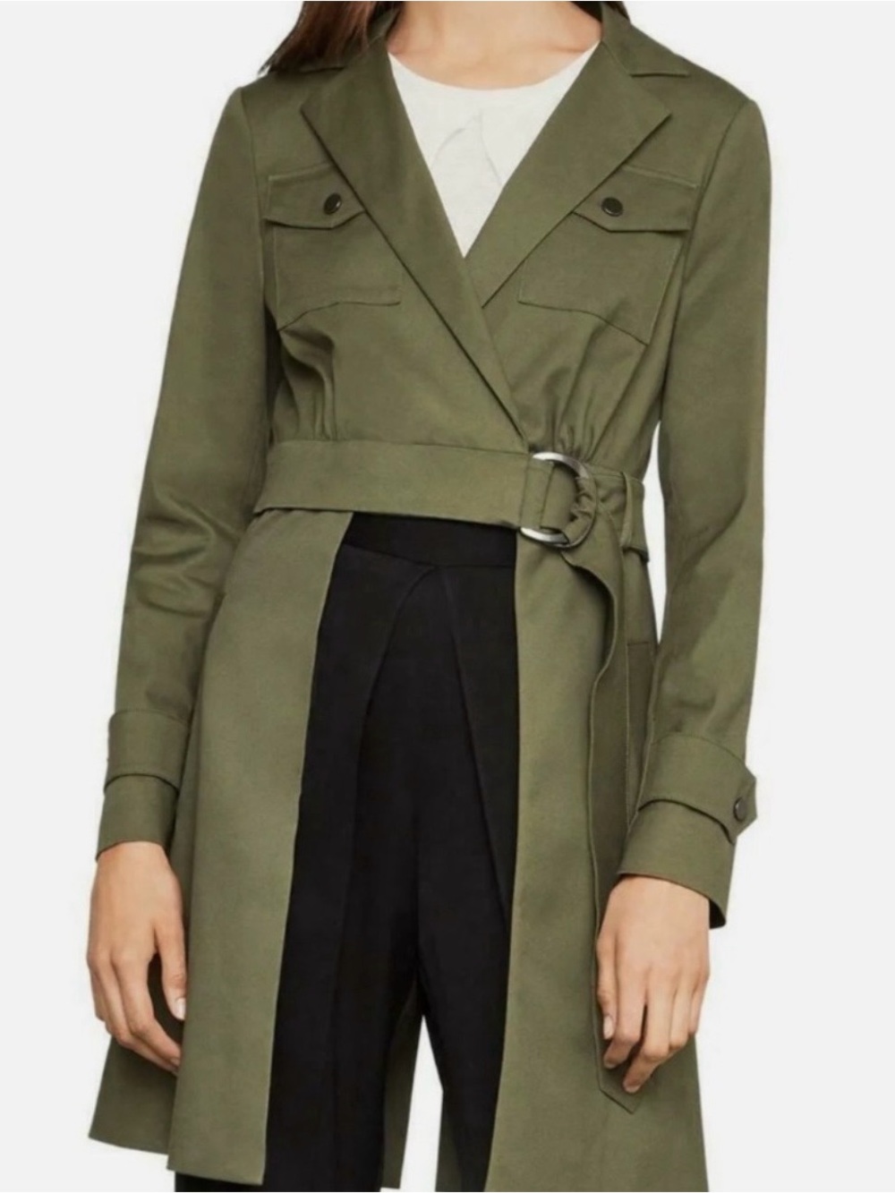 BCBGMAXAZRIA OPEN-PANEL
W/BELT TWILL TRENCH JACKET
OLIVE